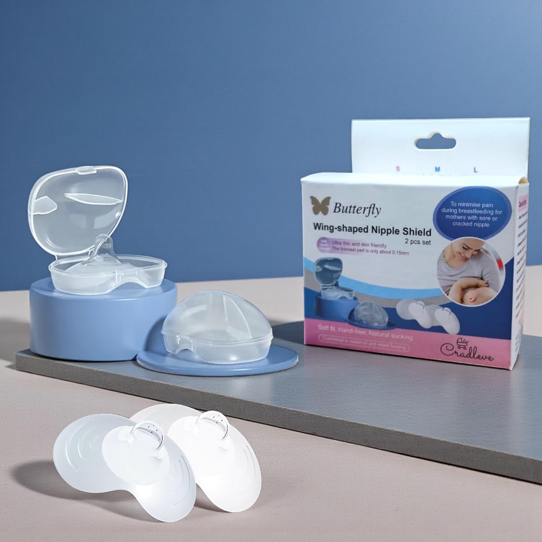 CRADLEVE Silicone Nipple Shields for Breastfeeding, Pack of 2 with Storage Case, Butterfly Shape, BPA Free (MEDIUM ( 13-16mm ))-image-44