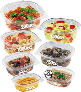 50 Vaschette Alimenti 750cc In PET Con Coperchio - Ovali, Trasparenti, Chiusura Ermetica, Made In Italy - Foto 9