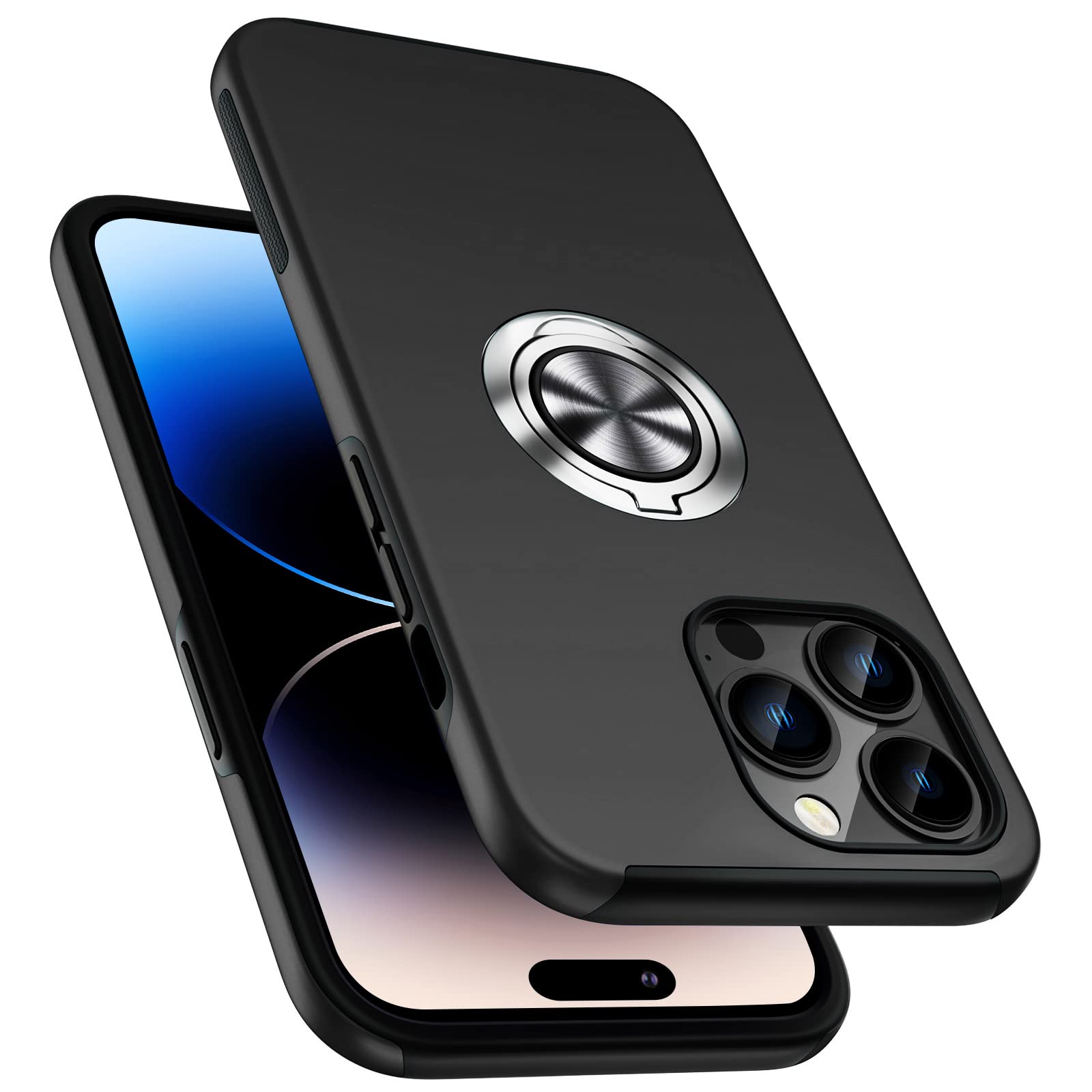 PELEPUES Shockproof Case for iPhone 14 Pro 6.1'', [Embedded Finger Ring] Military Grade Phone Case Cover with Reinforced Metal Stand Kickstand [