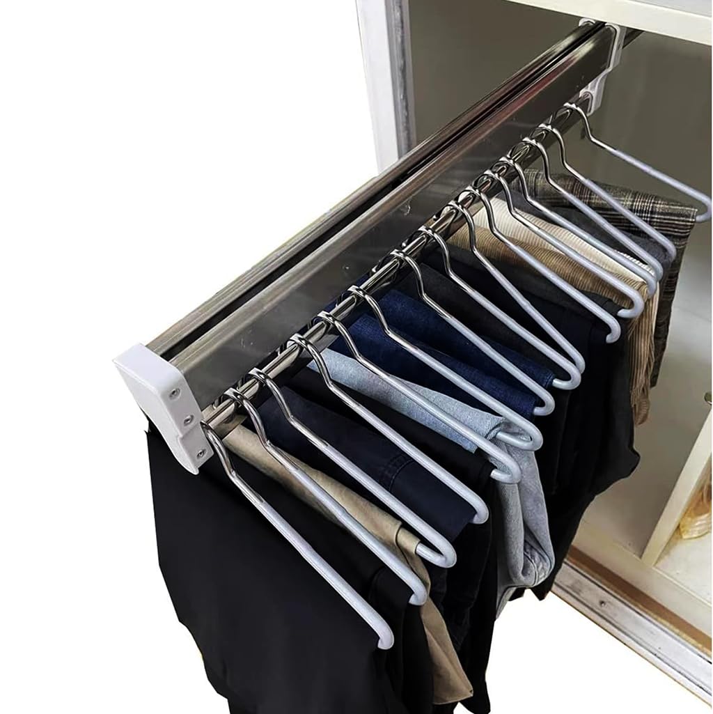 Wysuwany drążek na ubrania z 2 przesuwnymi prowadnicami, wysuwany drążek do szafy, regulacja 30–80 cm, wieszak na ubrania, nośność 25 kg, rozmiar: 600 mm