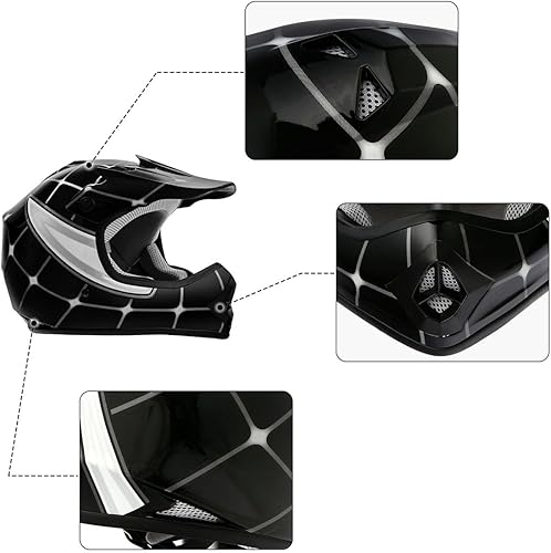 Miniatura 8 de TCT-MOTORPARTS - Casco de motocross (BMX MX), cara completa para niños y jóvenes, para moto todoterreno, de carretera, cuatrimoto (ATV), carrito de