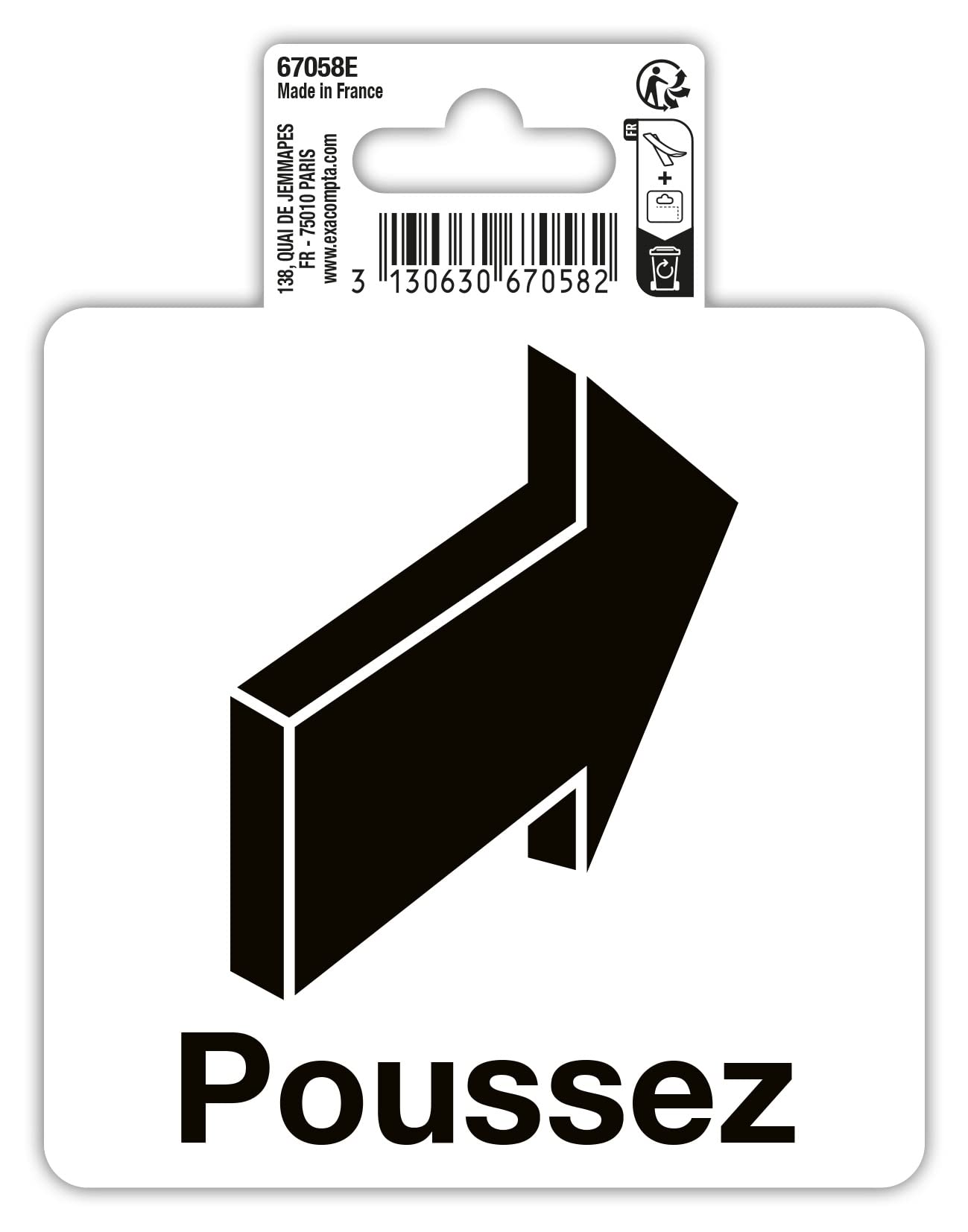 Exacompta - Ref. 67058E - 1 adhesive push pictogram - In non-slip and UV-resistant treated PVC vinyl - Dimensions: 10 x 10 cm Colours: black on white background
