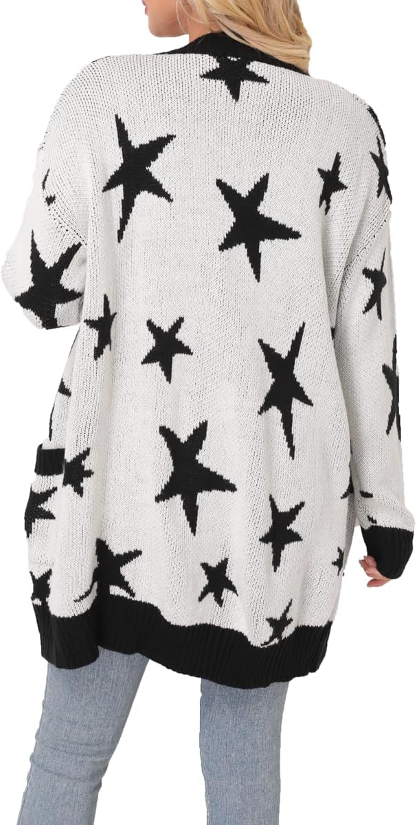 Women's Long Sleeve V Neck Bow Jacquard Knit Sweater 2025 Open Front Cardigan Button Loose Outerwear - Image 6