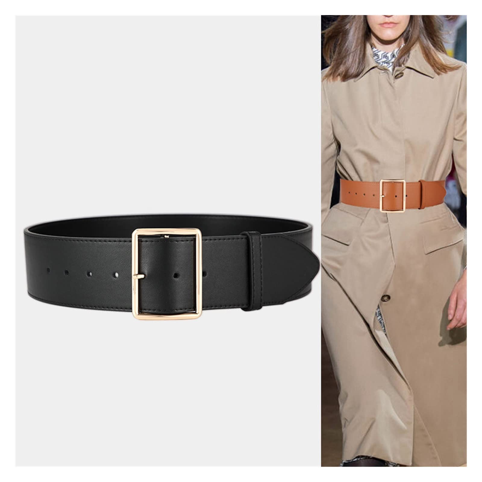 ZZSRJ Ceintures Larges for Femmes Or Grande Boucle ardillon Ceinture Robe Manteau Ceinture (Belt Length : 100cm, Color : Black)