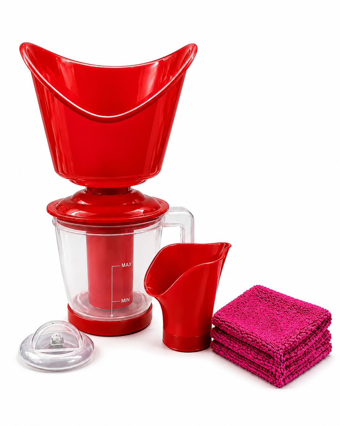 Aurent 3-in-1 Steam Inhaler and Facial Steamer with 3 Interchangeable Attachments, Red and Clear, Plastic and Stainless Steel, 10x10x8.5 cm-image-34
