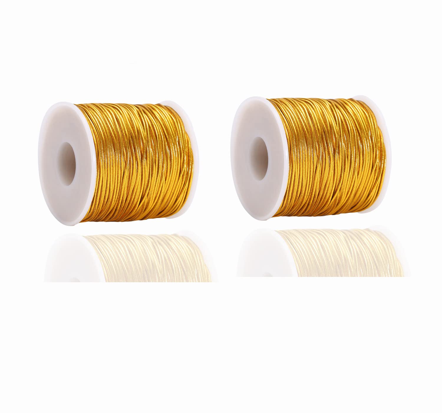 2 Rolls Metallic Elastic Cords Stretch Cord Ribbon Metallic Tinsel Cord Rope for Ornament Hanging, Decorating, Gift Wrapping, 1 mm 120 Yards (Gold)