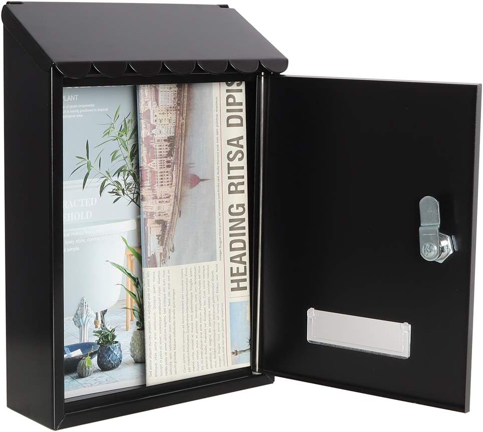 Wall Mounted Mailboxes with Key Lock, Outdoor Key Locking Mail Box with Transparent Cover, 12 1/5" x 8 2/5" x 3 1/3" (Black)
