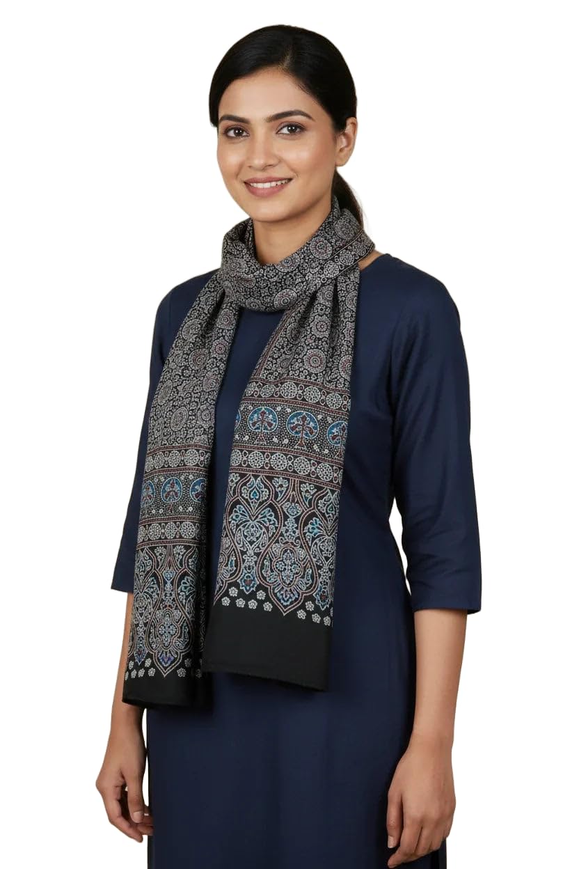 Ajrakh Hand Block Print Cotton Stole for Women | Ethnic Scarf | 220×55 cm-image-18
