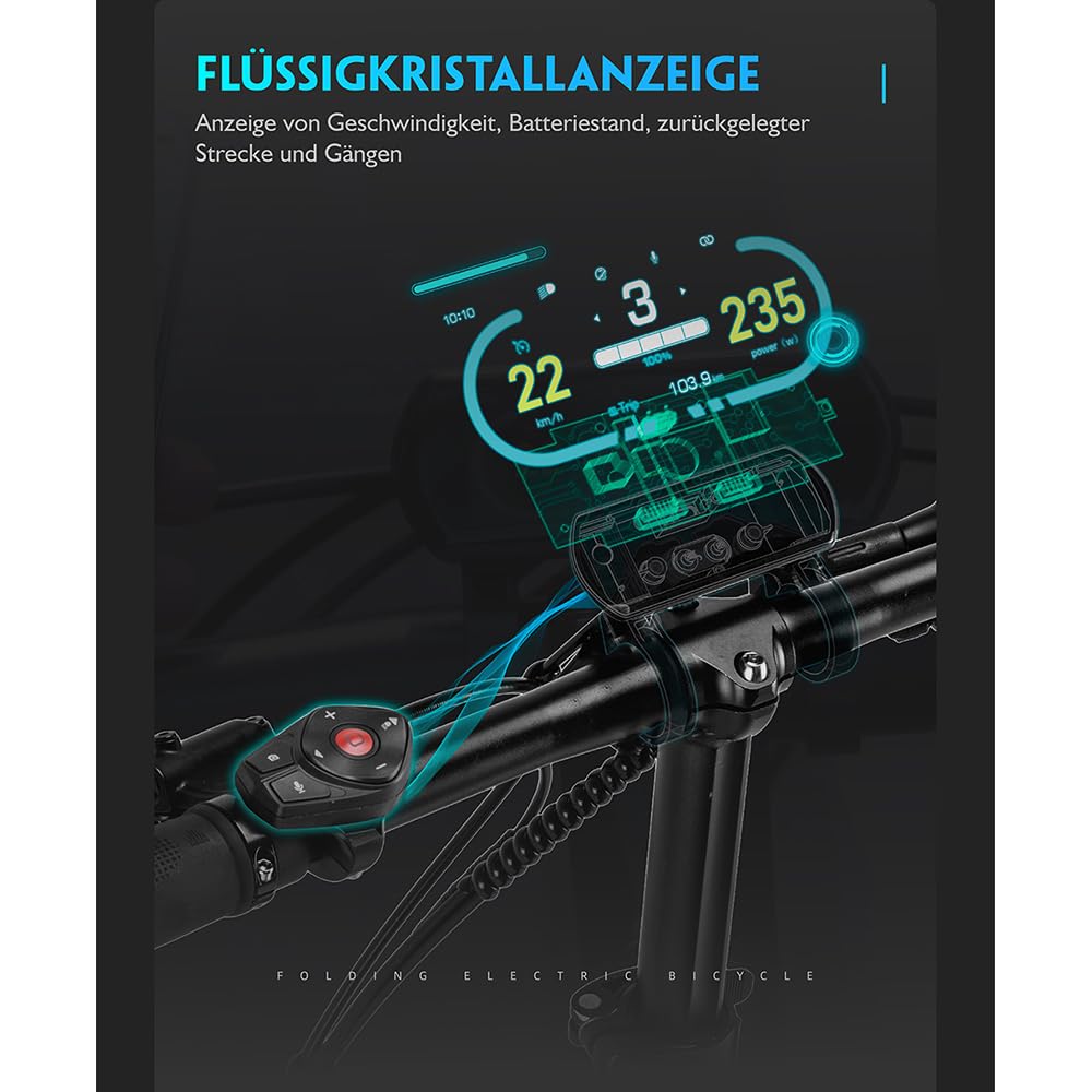 20F220 E-Bike, Elektrofahrrad 20'' Drehmomentsensor, Magnesiumlegierung Ultraleichtes E-Bike mit 36V 12.8Ah Lithium Akku für große Reichweite bis zu 100KM, EU-konformes Klapprad mit App