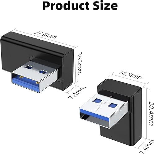 Miniatura 7 de AreMe Adaptador USB 3.0 de 90 grados, paquete de 4, ángulo hacia arriba y hacia abajo, ángulo izquierdo y recto USB A macho a hembra, extensor