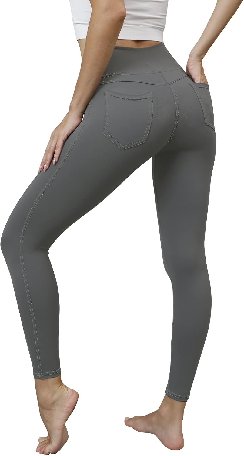 VOOVEEYA Jeggings for Women High Waist, Leggings with Pockets Tummy Control Plus Size Stretchy Jeans Leggings