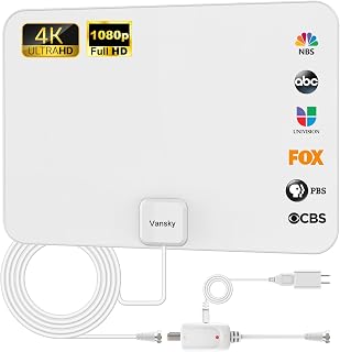 Vansky Indoor Amplified HDTV Antenna - 250 Mile Range, 1080p VHF/UHF, Detachable Booster & 16.5ft Coax Cable for Free Local Channels
