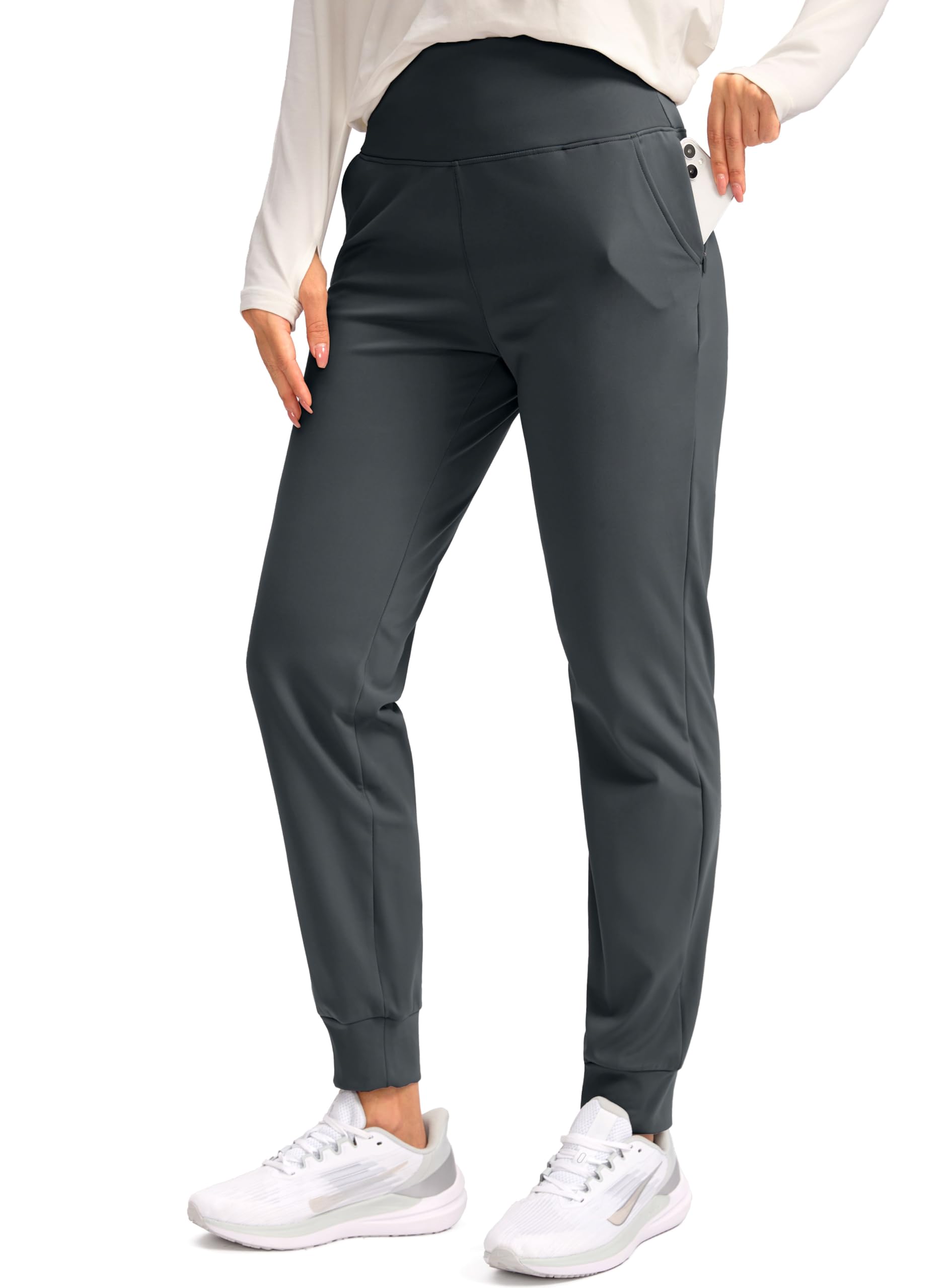 SANTINY Womens Fleece Lined Joggers Water Resistant High Waisted Thermal Sweatpants Winter Pants Hiking Running Pockets