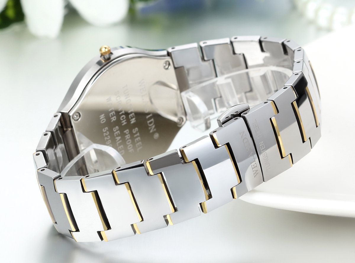 jewelrywe 2pcs – Reloj de pulsera hombre, analógico de cuarzo, clásico Luxus Calendario Business Casual reloj con Tungsteno Acero Tungsteno Pulsera, Oro Plata Negro