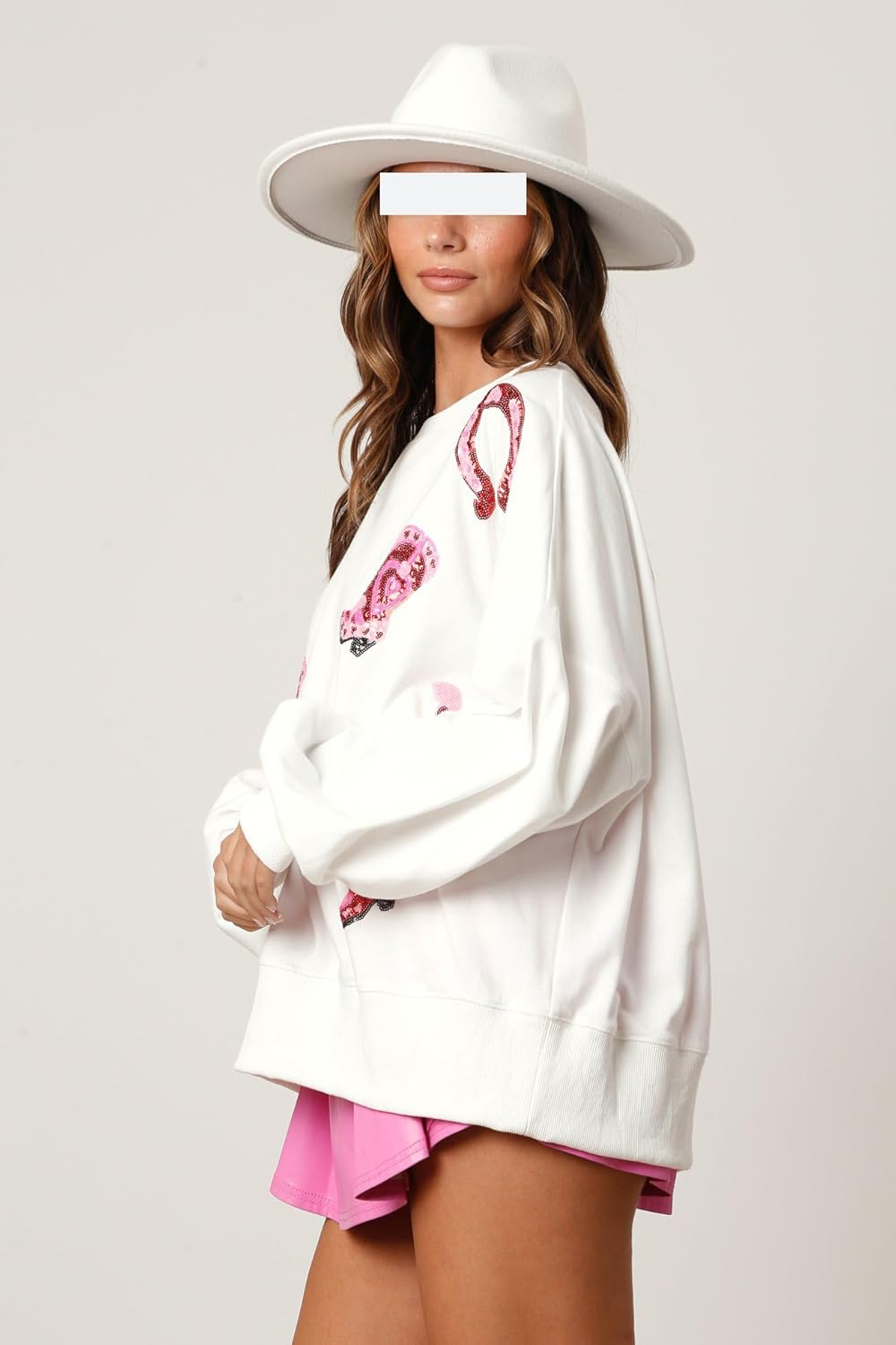 Womens Sequin Heart Sweatshirt Cute Cowboy Boots Crewneck Sweaters Sparkly Lips Oversized Long Sleeve Pullover Tops - Image 4