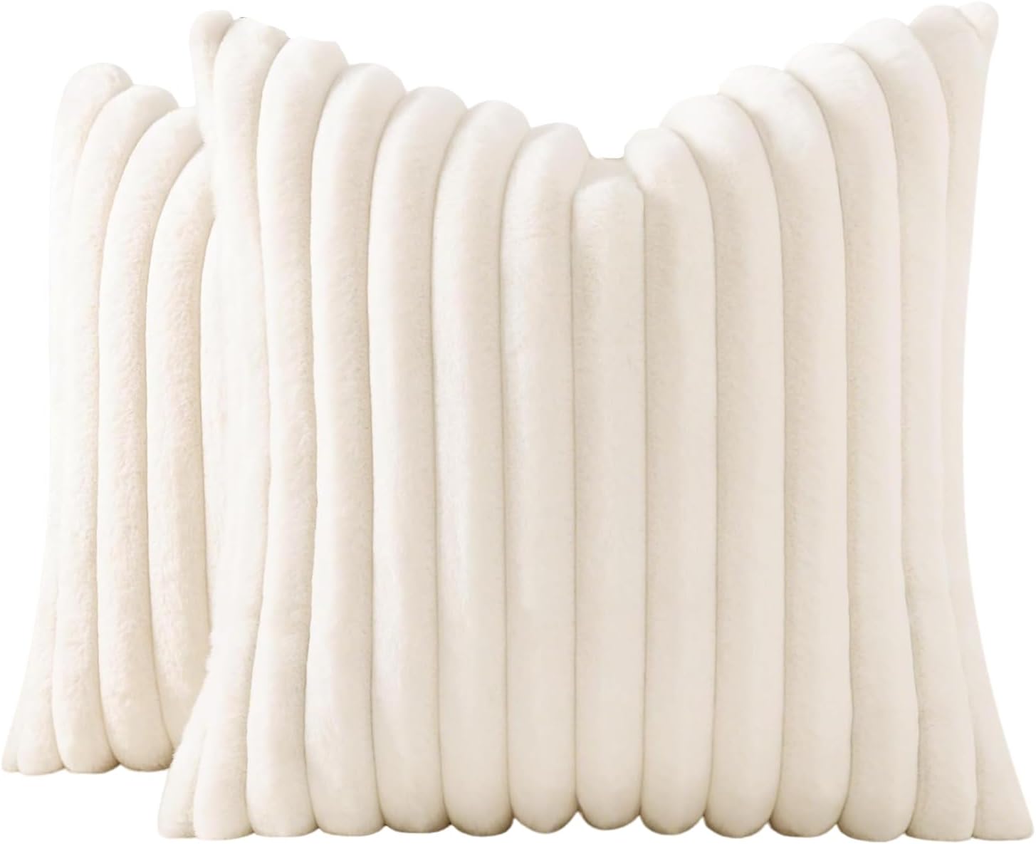 JOJUSIS Pack of 2 Faux Fur Plush Decorative Throw Pillow Covers Couch Cushion Case Soft Pillowcases (White, 24 x 24-Inch)