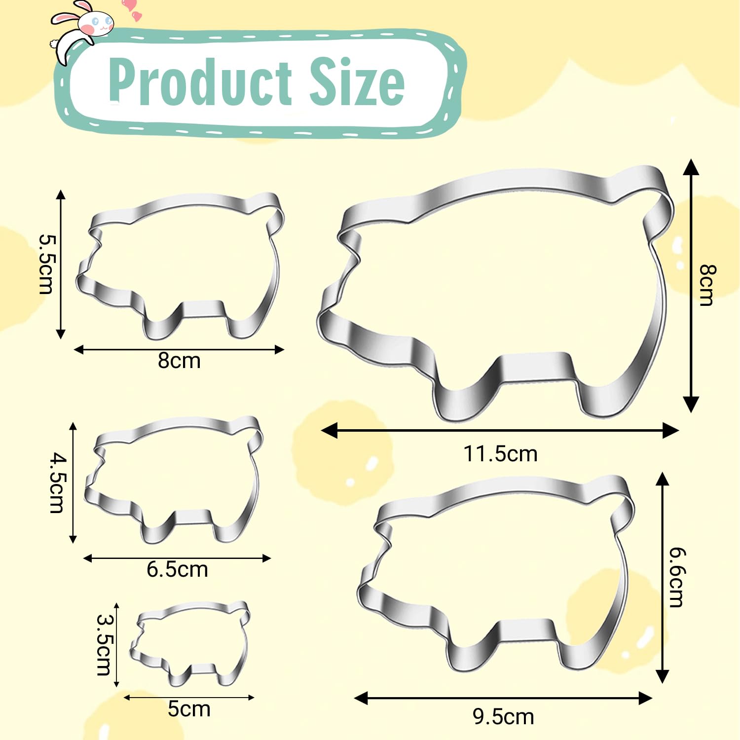 HIVTE 5PCS Pig Cookie Cutter Set, Different Sizes Farm Animal Shape - Image 2