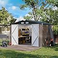 Jolydale 7.6'x9.7' Brown Outdoor Storage Shed with Base, Lockable Door, Ideal for Bikes, Tools, Lawn Mowers, Garden Metal Shed
