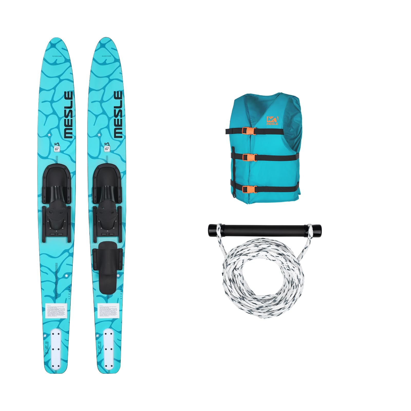 MESLE Strato 170 cm Set di Sci Nautico con Gilet Promo + Corda, Attrezzatura da Sci combinata per Principianti e avanzati per Giovani e Adulti, Colori: Blu, Lime, Rosso.