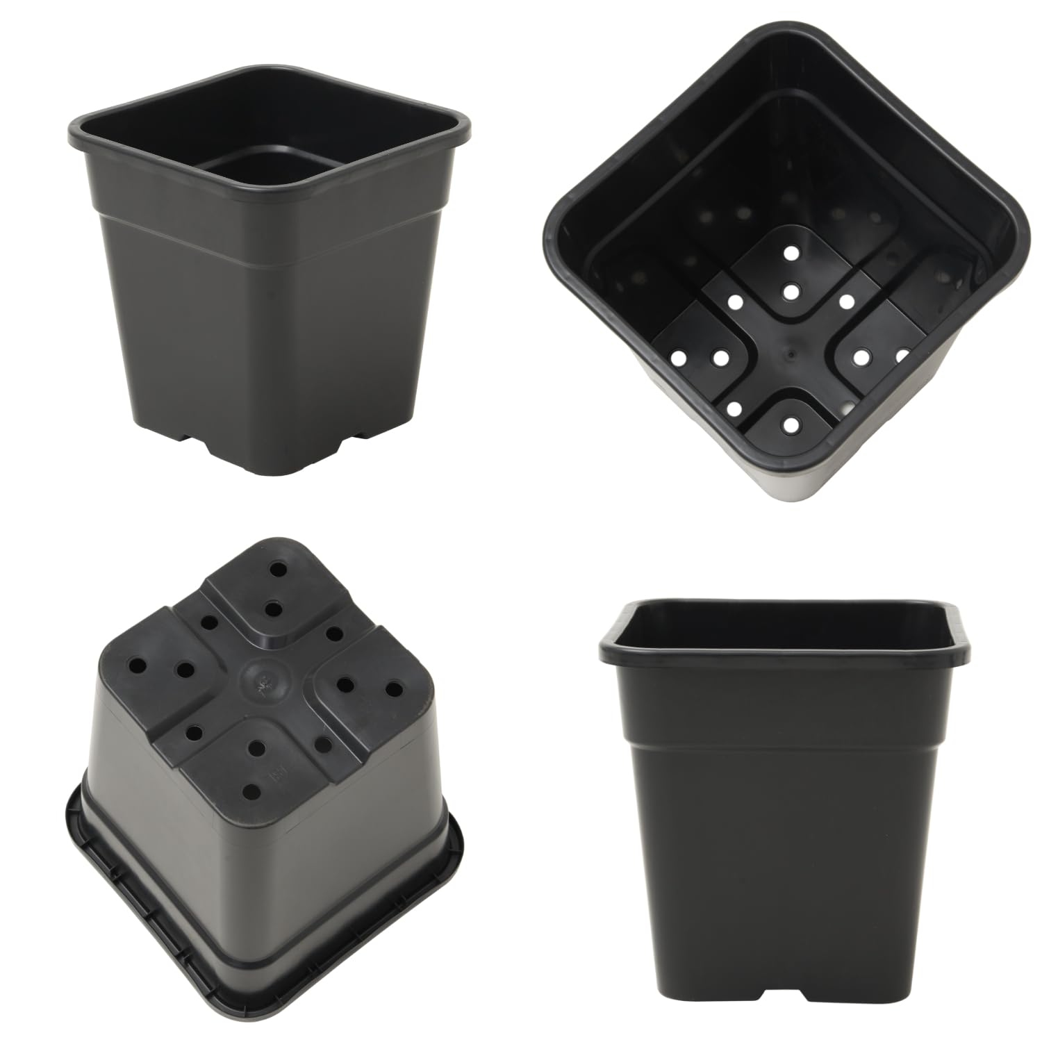 Lot de 6 pots de fleurs carrés de 18 l - Noir - Pot de culture professionnel avec trous de fond - Conteneur à plantes en plastique - 30 x 30 cm - Système de drainage contre l'eau stagnante
