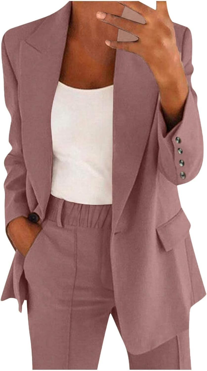 Womens Suits 2 Piece Set Business Casual Outfits Dressy Blazer Straight Leg Pants Pant Suit Set Work Office Jackets