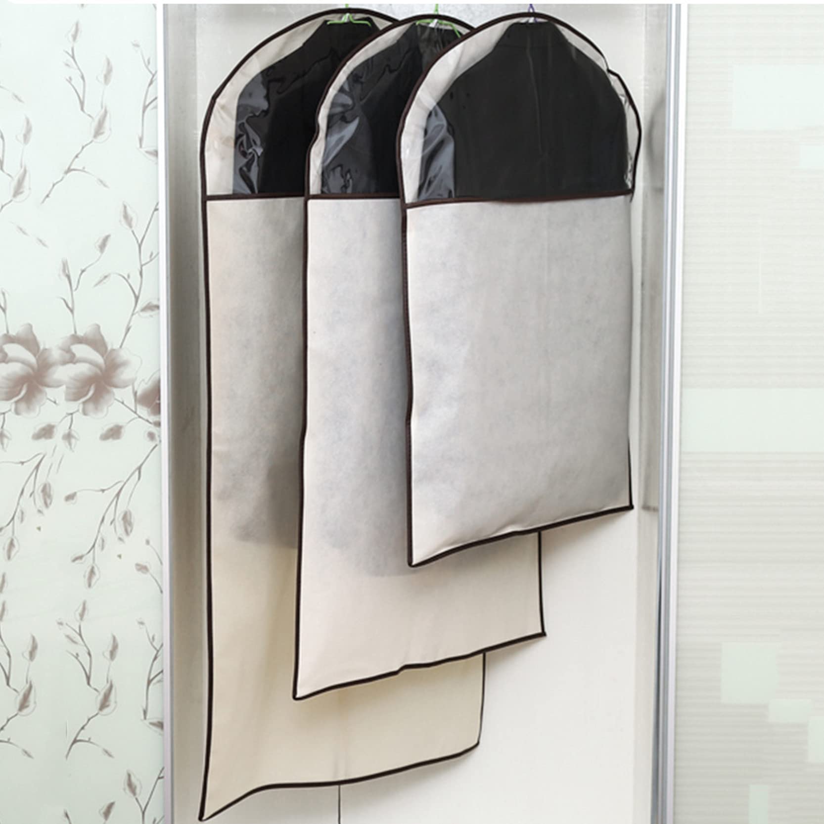 Copriabiti Porta Abiti 6 Pz,Borse protettive per Copri Abiti Traspiranti con Finestra Trasparente,Copriabiti in Tessuto Non Tessuto antitarme Antipolvere, per, Cappotto,Beige-60 x 100 m