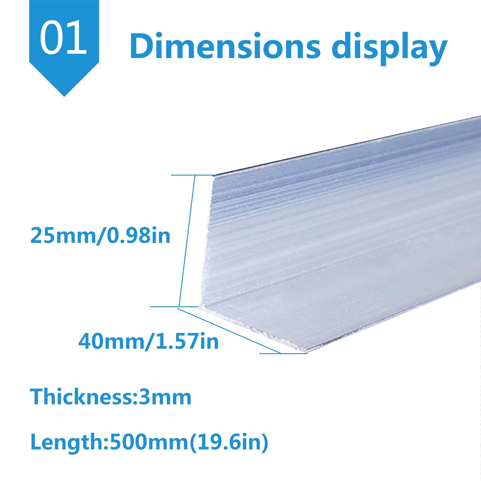 Perfil de esquina angular de aluminio, esquina de aluminio en forma de L for uso industrial, 2,5 cm en un lado(Thick:3mm,25mm x 40mm)