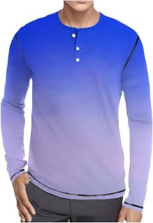Henley T Shirt Mens Soft Lightweight Long Sleeve Solid Tee Shirt Comfy Comfortable V Neck Botton Plus Size T Shirt Muscle Fit Shirts for Men Sports Golf Gym T Shirt Men Running Work T-Shirt Men