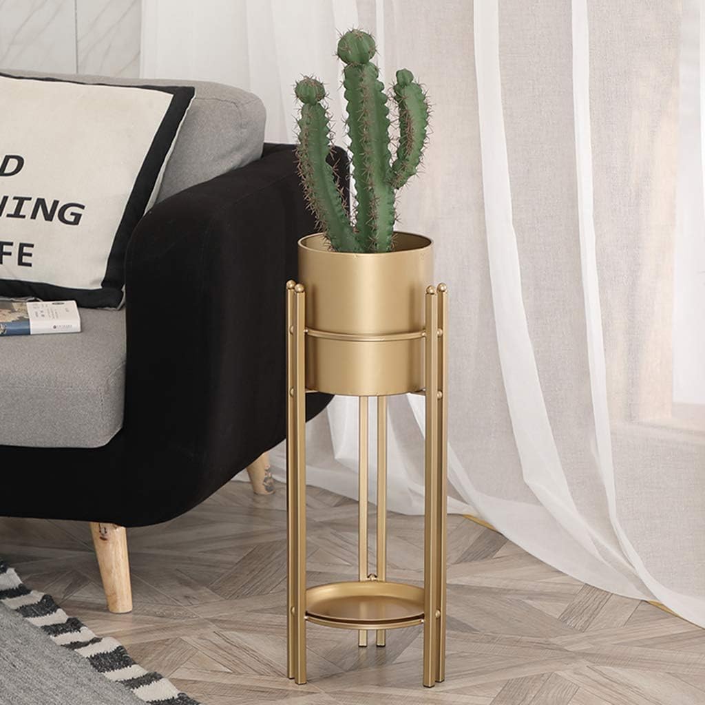 Flower Pot Shelves Black Metal Display Holders European Style Gold Plant Pot Shelving Rack Garden Display Storage Shelf Home Decoration Stand(Pots Include)(M)