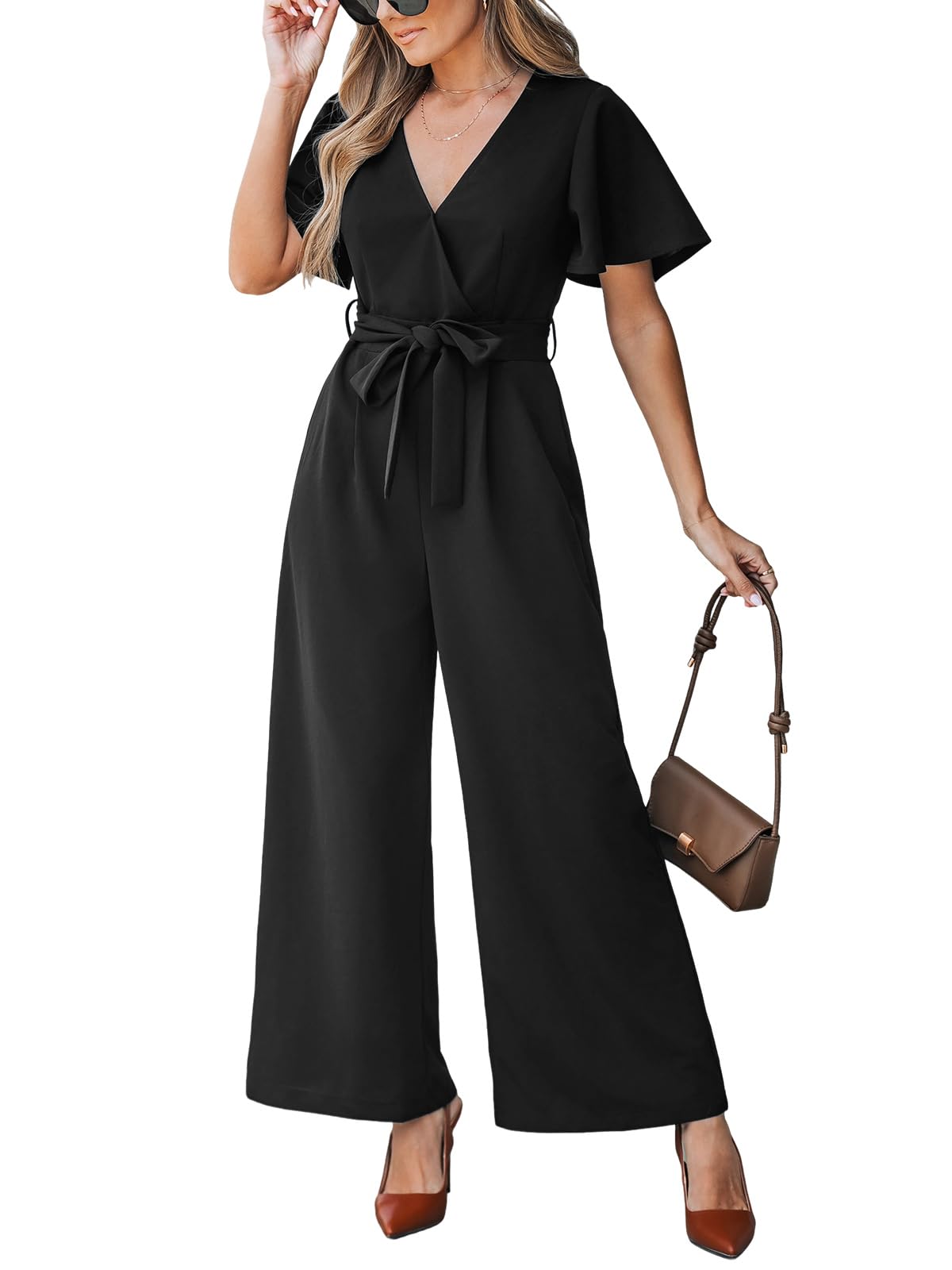 Mono de mujer CUPSHE negro premium con diseño cruzado elegante y sofisticado 7