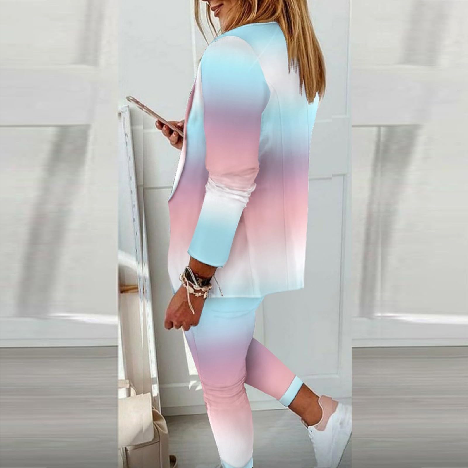Completo da donna con pantaloni, blazer, pantaloni da donna, giacca e pantaloni alla moda, taglie forti, casual, per il tempo libero, con tasche, elegante, set da salotto