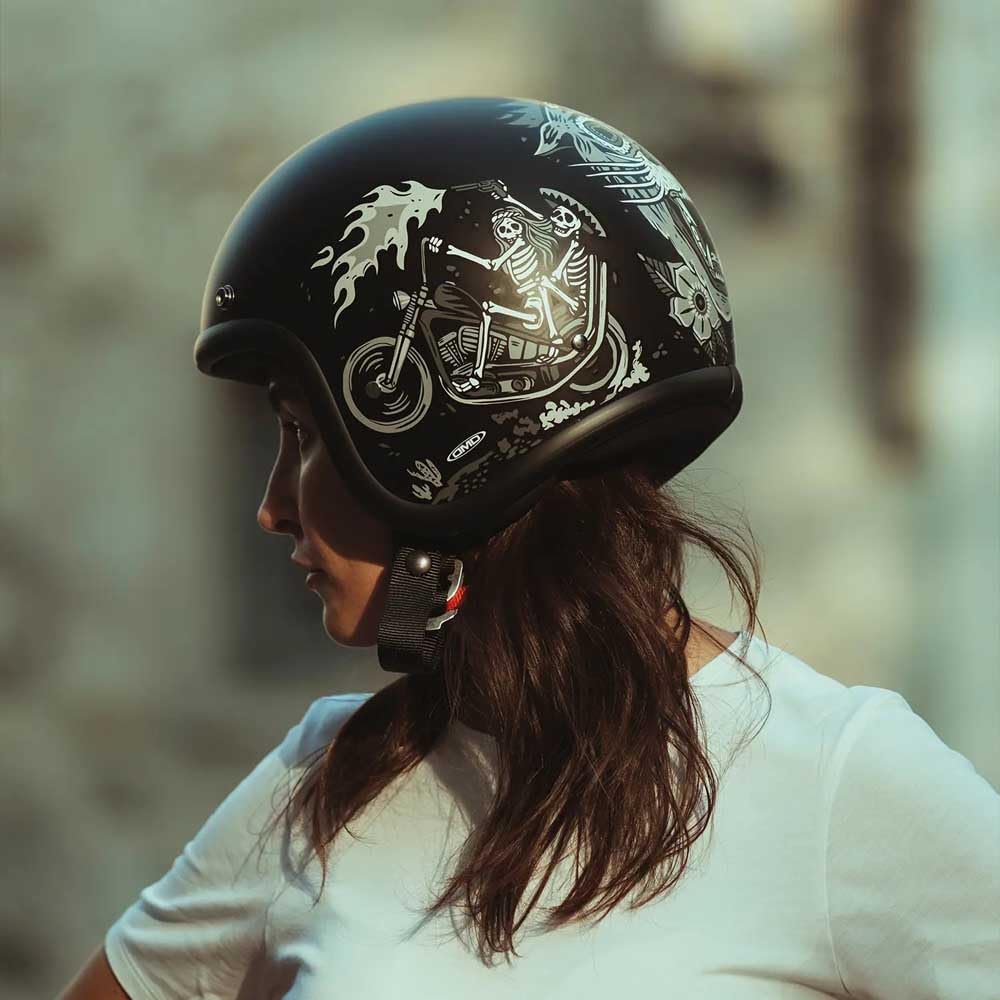 DMD Casco retro Ghost Rider Matt Black Open Face Casco Jet Casco Moto Casco ECE22.06