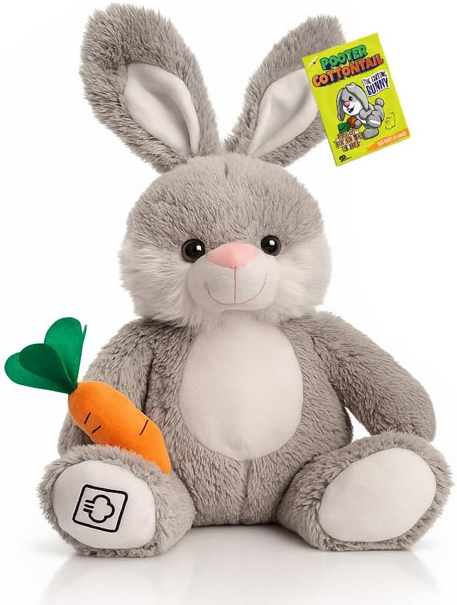 Gears Out Pooter Cottontail Farting Bunny Plush - Hilarious Gag Gift with Fart Sound Button - Funny Prank Toy for Christmas, Birthdays, Valentine’s Day, Easter & More