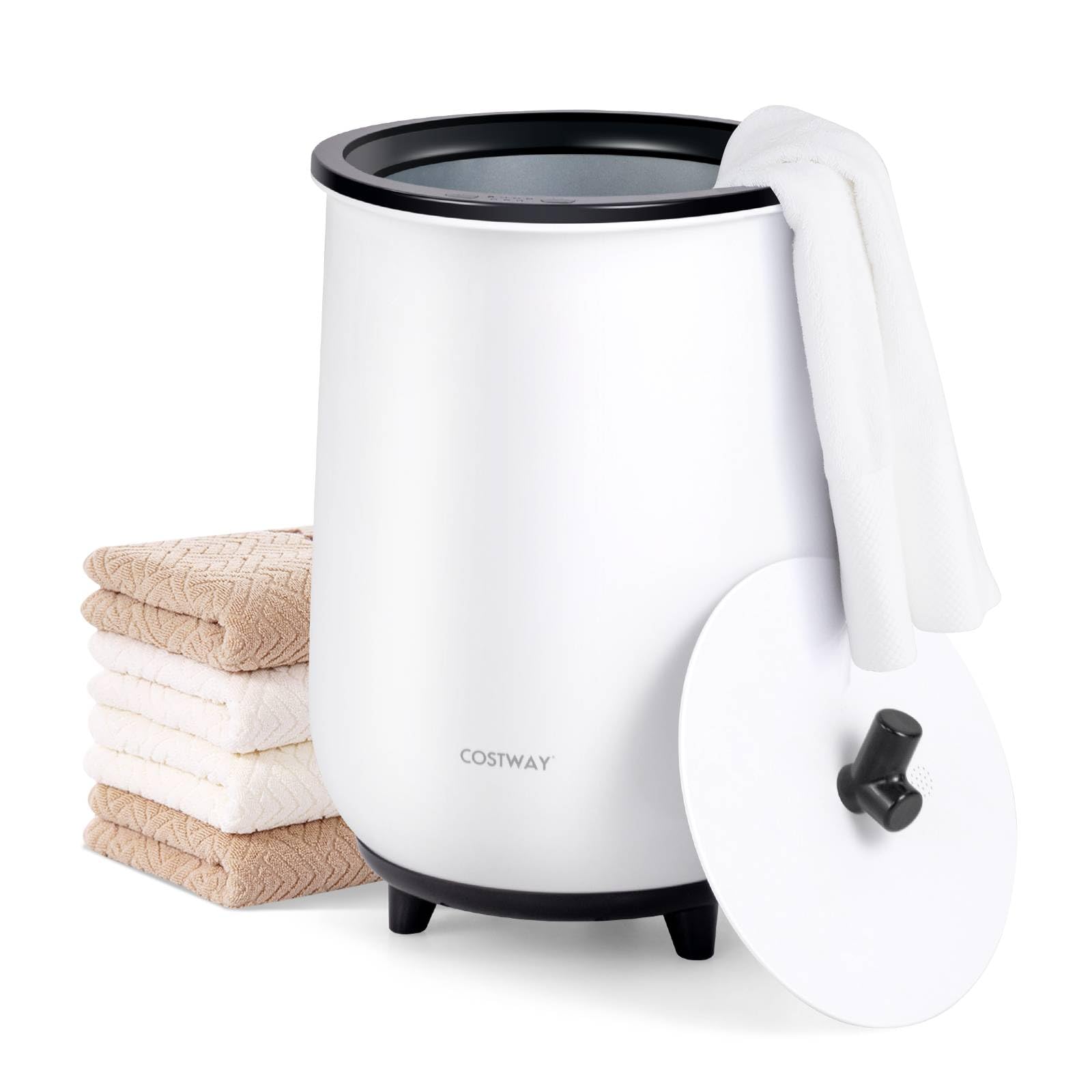 COSTWAY Towel Warmer Bucket, 20L Large Luxury Electric Towel Heater with 3-Level Heating, Timers and Auto Shut Off, Bathroom Spa Hot Bath Towels Bucket for Bathrobes Blankets Pyjamas (White+Black)
