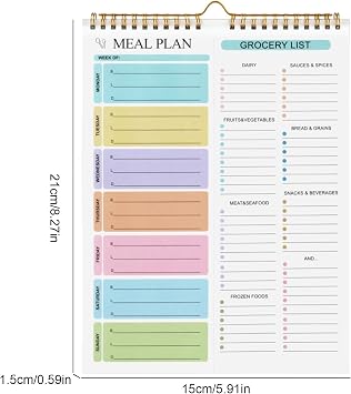 Weekly Meal Planner Grocery List – 21x15x1.5cm, 220g Paper, Wall-Mountable Shopping List Pad | Modern Kitchen Management, Refrigerator Menus Board, Home Dining Organization, Yearly Planner