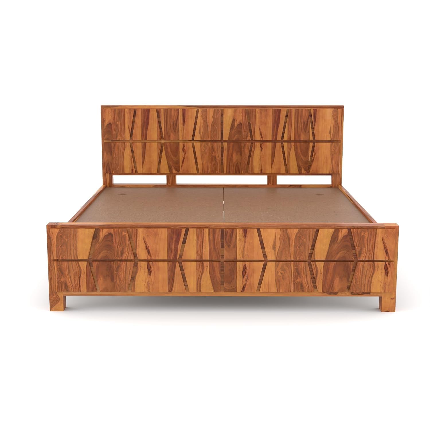 Sheesham Wood King Bed Frame Without Storage | Solid Wooden King Bed Cot | Zigzag Design Bedroom Furniture | Durable Sheesham Wood Bed | Honey Finish | King Size-image-14