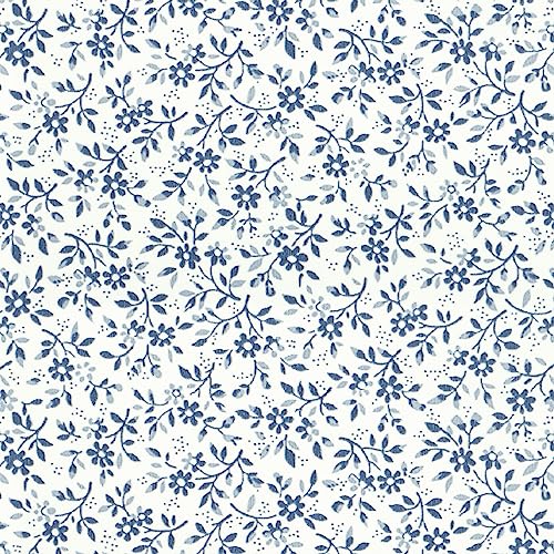 CiCiwind 17.32x118.11 Contact Paper Self Adhesive Vinyl Wrap Peel and Stick Vintage Floral Wallpaper for Cabinets Walls Shelves Drawer Removable Waterproof Flower Wallpaper Blue