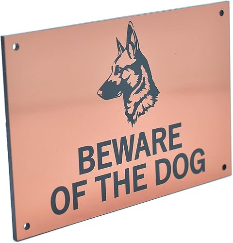 Miniatura 6 de Letrero de Beware of the Dog (pastor alemán), advertencia fácil de ver, aviso para interiores y exteriores, letrero disuasorio (plateado)