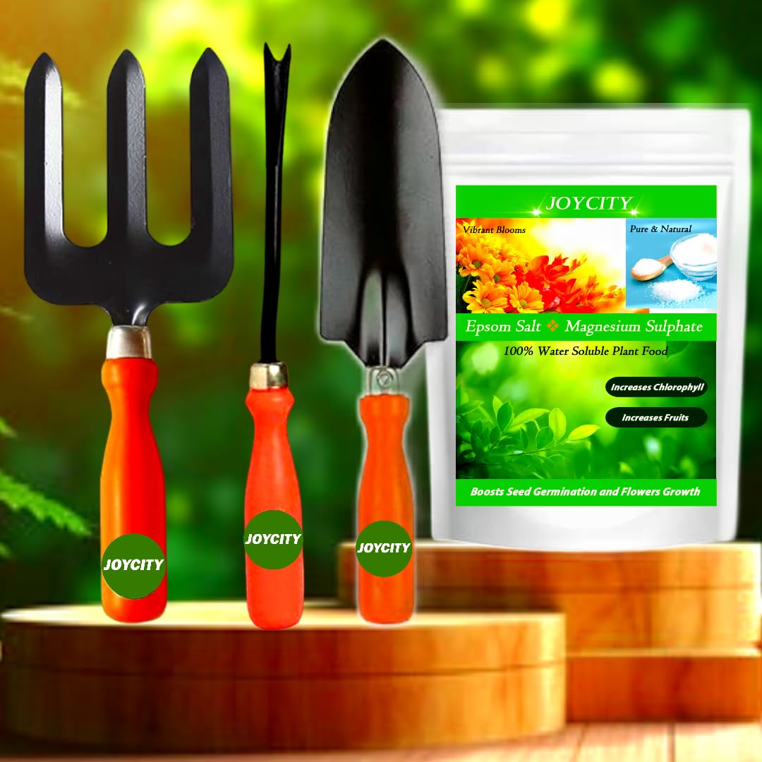 Joycity Gardening Tools Kit for Home Garden and 500 GMS Epsom Salt for Plants – 4Pcs | Transplanter, Fork, Weeder | Durable and Sturdy Garden Tools Set (B0CJ7NSWQG) Amazon Price History, Amazon Price Tracker
