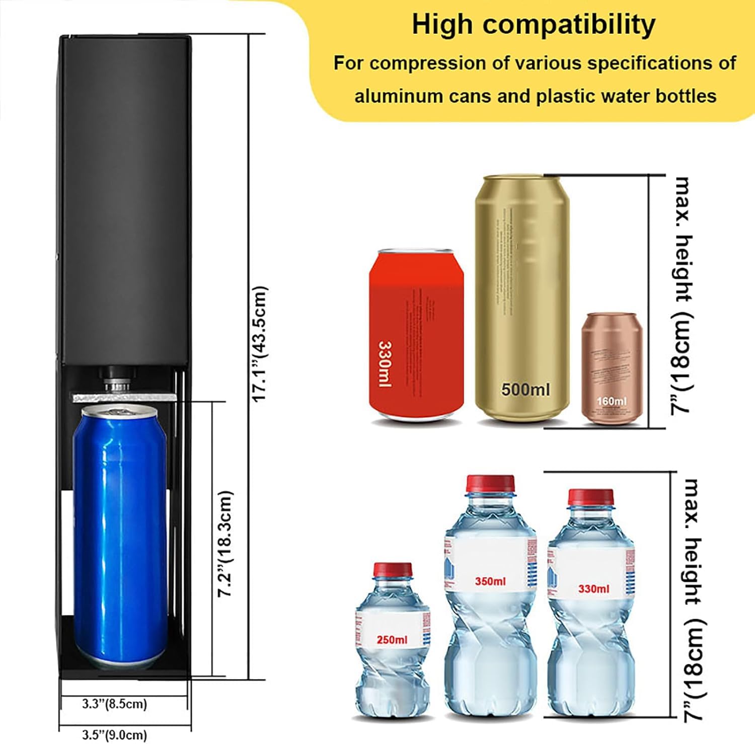 Prensa De Latas Lata (160~500 Ml) Botella De Agua De Plástico (250~350 Ml) Controlador De Compresor Operación Motor De Alta Potencia Herramientas De Reciclaje Respetuosas con El Medio Ambie