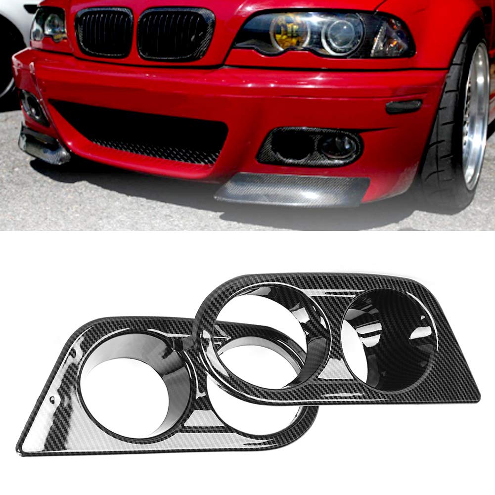 OUKENS Copri fendinebbia, 2 pezzi Paraurti anteriore Copri fendinebbia Accessorio per auto a doppio foro adatto per E46 M3 2001-2006(fibra di carbonio)