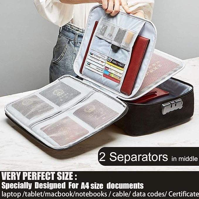 Image of Polyester Multilayer Travel File Document Organiser Storage Bag with Lock Waterproof File Folders Bag for Certificates&Document Safe Pouch Bag for Home Office Travel