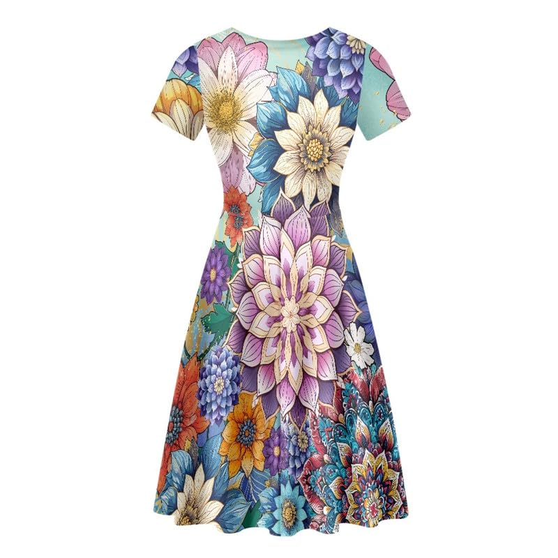 Image of Irisjudy T Shirt Dress for Women Short Sleeve Girls Short Sleeve Dress Plus Size, O Neck Knee Length Midi Dress for Ladies