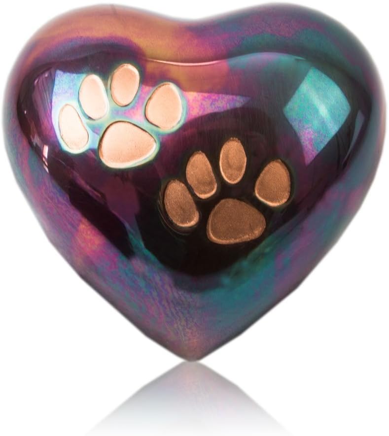 Paw Print Bronze Cremation Keepsake for Cats and Dogs - Extra Small - Holds Up to 3 Cubic Inches of Ashes - Raku Blue Pet Cremation Urn for Ashes