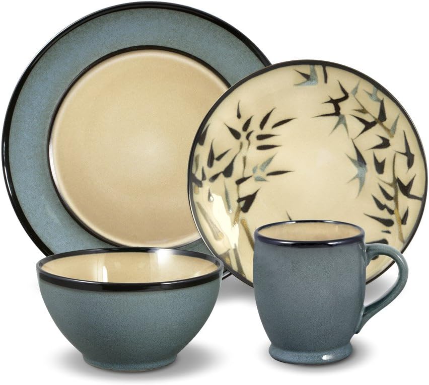 Gourmet Basics Belmont Round Blue Stalks Dinnerware Set (16 Piece)