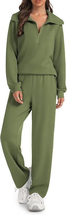 Casly Lamiit Women's 2 Piece Sets Sweatsuit Lapel Half Zip Sweatshirt Sweatpants Lounge Matching Sets Fall Outfits
