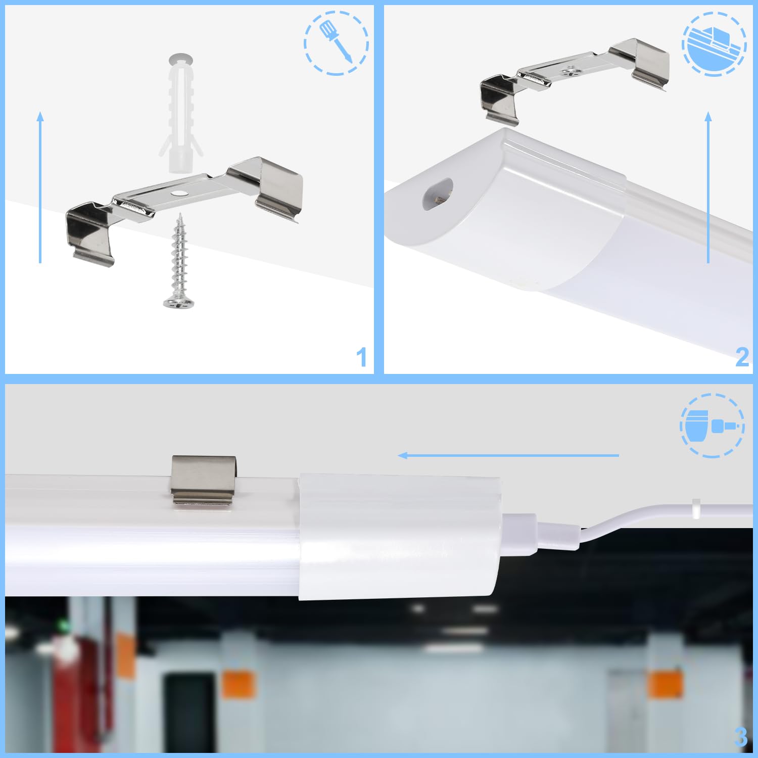 Sonnewelt 8X Neon LED 120 CM 36W Reglette LED Garage 4000K Blanc Neutre Eclairage LED Plafond,IP65 Imperméable Néon Led Plafonnier Connectable pour Garage Ateliers Bureau Parking Salle de bain