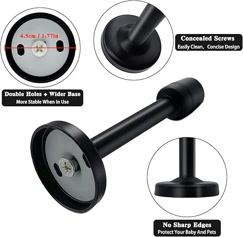 Miniatura 3 de Topes de puerta largos de 5 pulgadas (4.724 in), tope de puerta negro de acero inoxidable con puntas de goma silenciosas para montaje en pared,