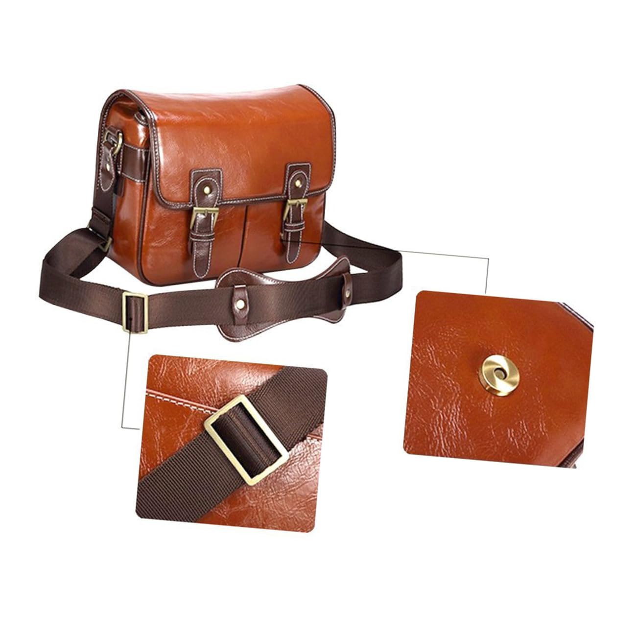 Bolsa para Cámara DSLR de Piel Sintética Marrón Divisor Interior Ajustable y Cómodo para Llevar, Adecuado para Fotografía en Viajes y Montañismo