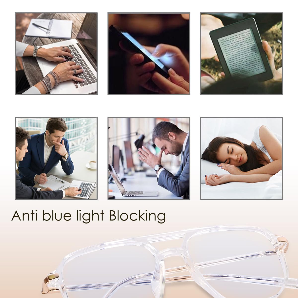 Poshh Eyewear Double bridge black square shape blue cut blue light protection computer glasses for men and women (Transparent) 1